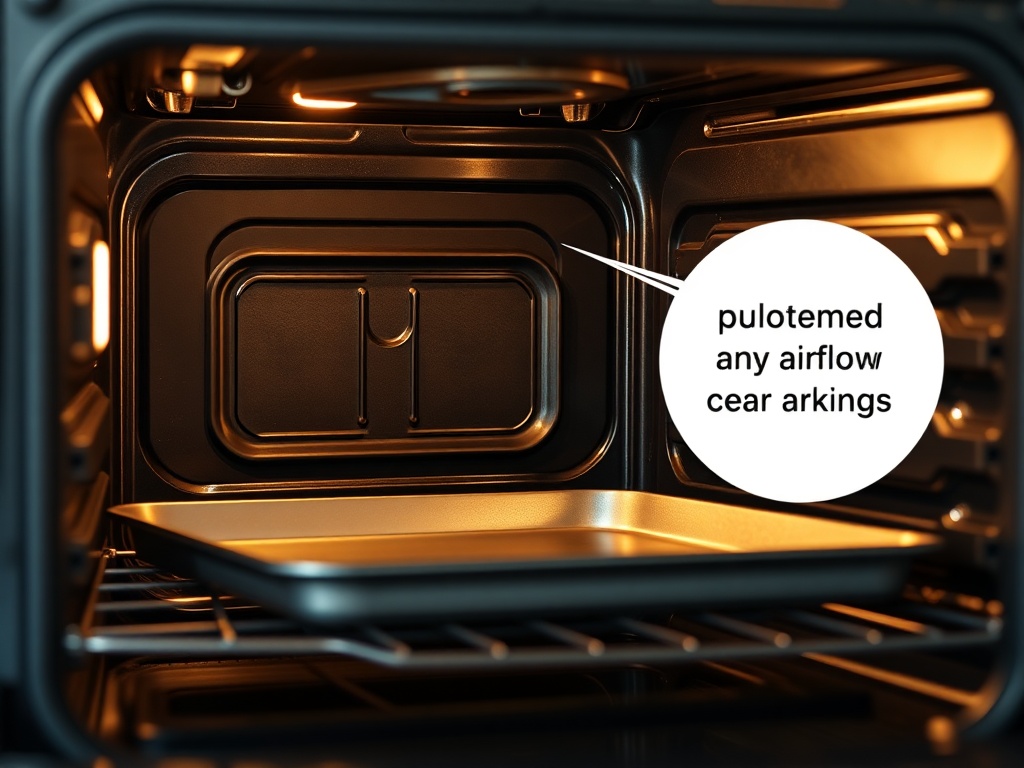 오븐 내부에 베이킹 팬을 넣었을 때 벽면과의 여유 공간을 보여주는 예시